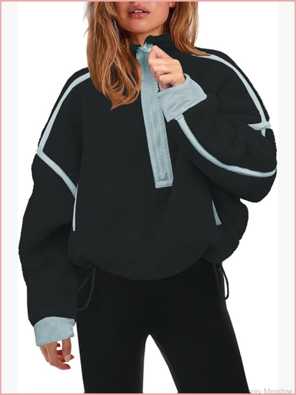 Half Zip Sherpa Fleece Pullover with Pockets Soft Oversized Sweatshirt